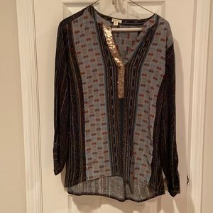 Anthropologie blouse, sequins, small v neck. Goes with jeans or dress it up